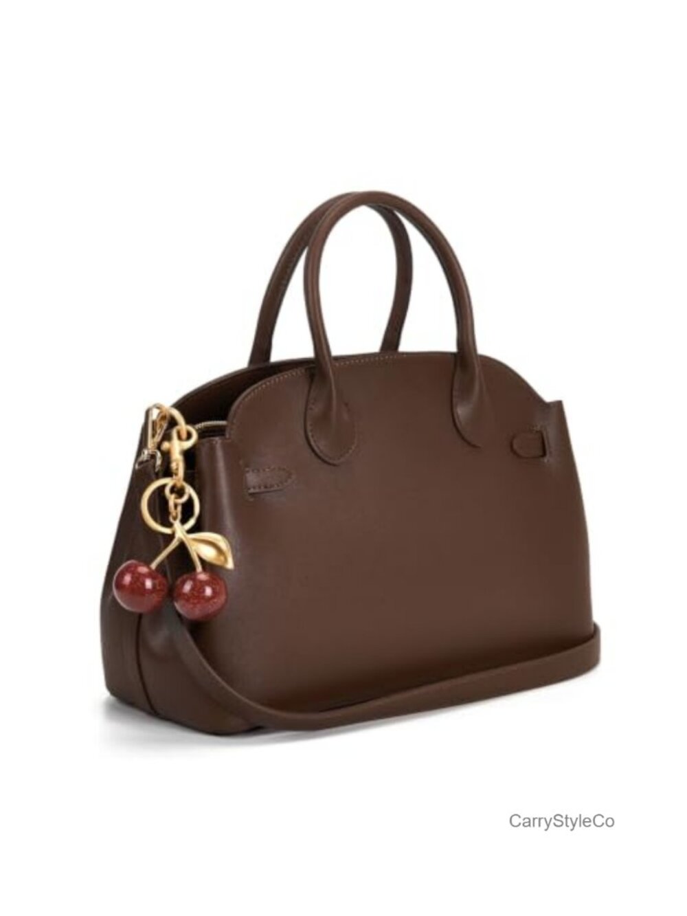 Vegan Leather Satchel Crossbody Bag Top Handle Cherry Charm